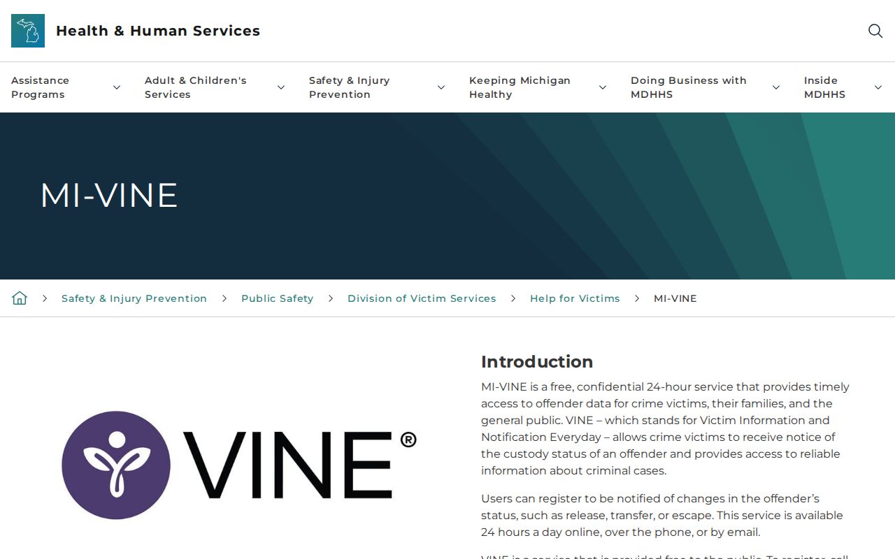 Michigan VINE source for Osceola County 72-hour release events