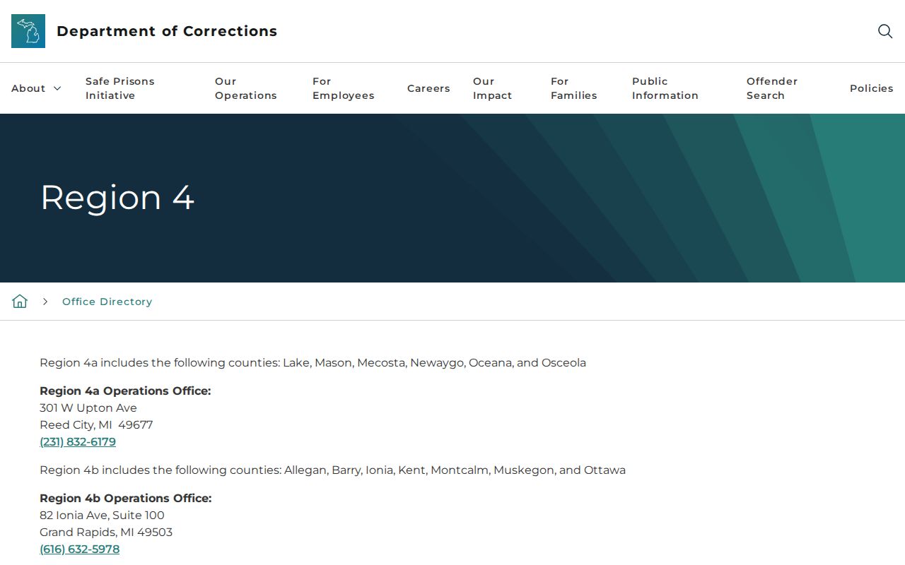 Osceola County probation and parole office directory for post-release supervision